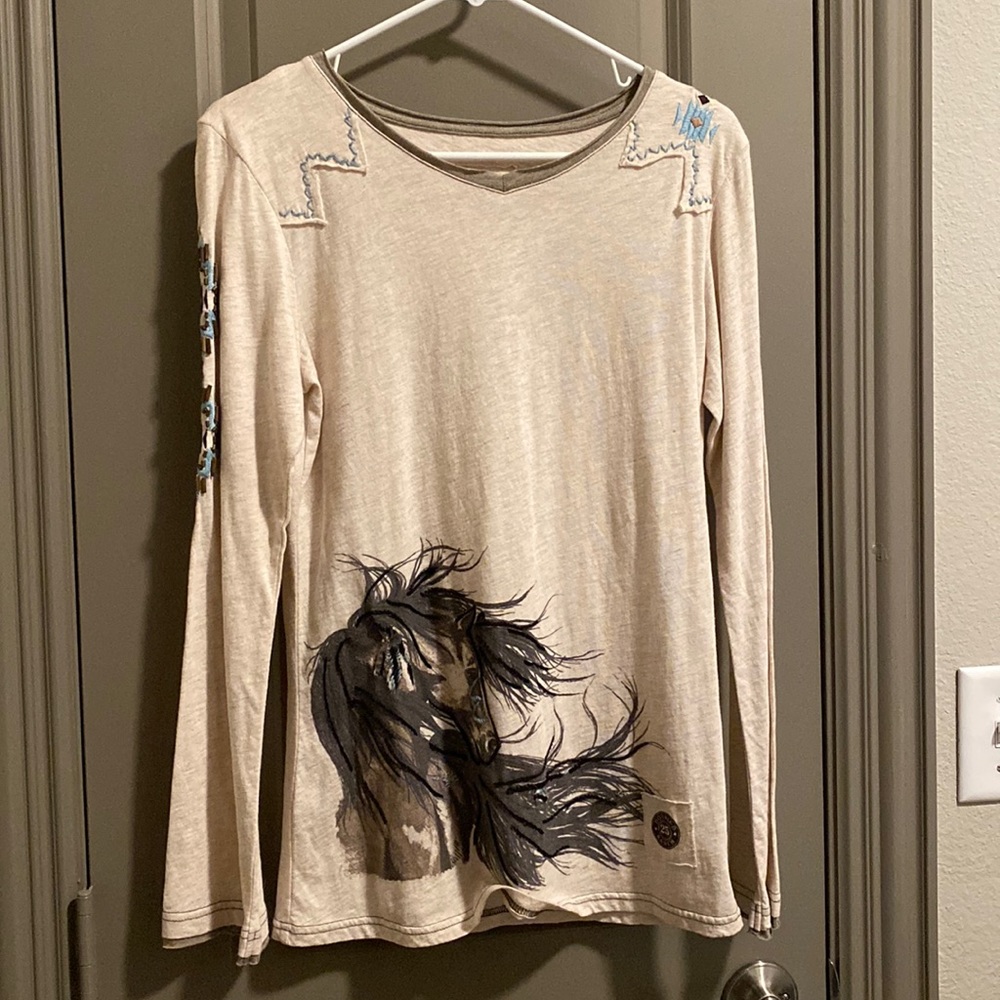 NWOT Equestrian Long Sleeve Embellished Tee